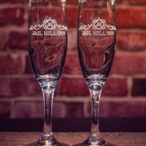 Jail Hill Etched Champagne Flutes